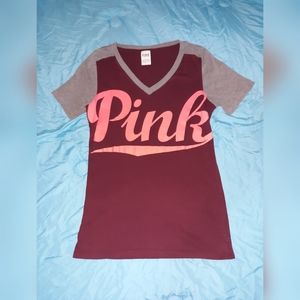 Victoria Secret Pink V Neck Tee Shirt Size Large